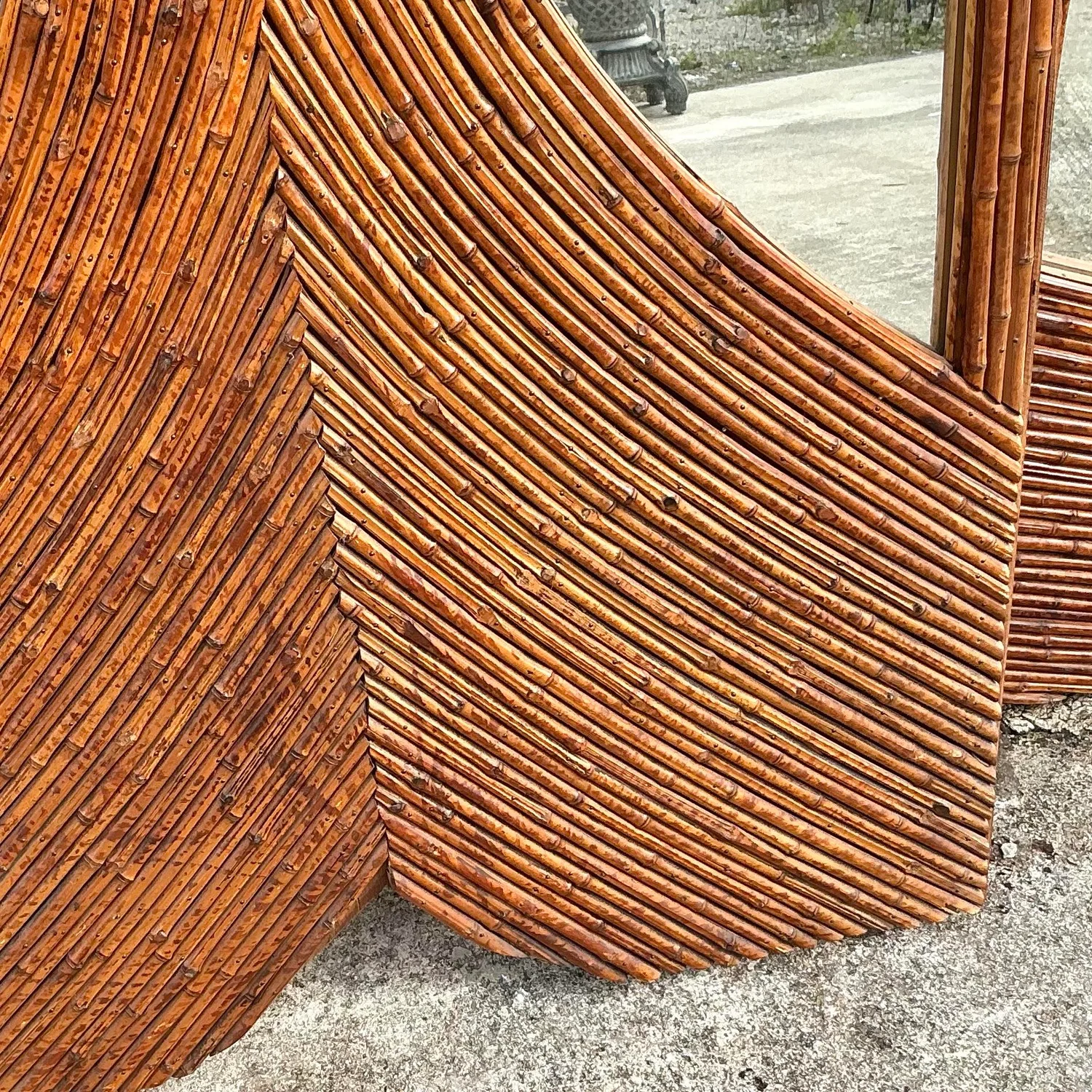 Vintage Art Nouveau Monumental Reed Folding Screen - Detail view