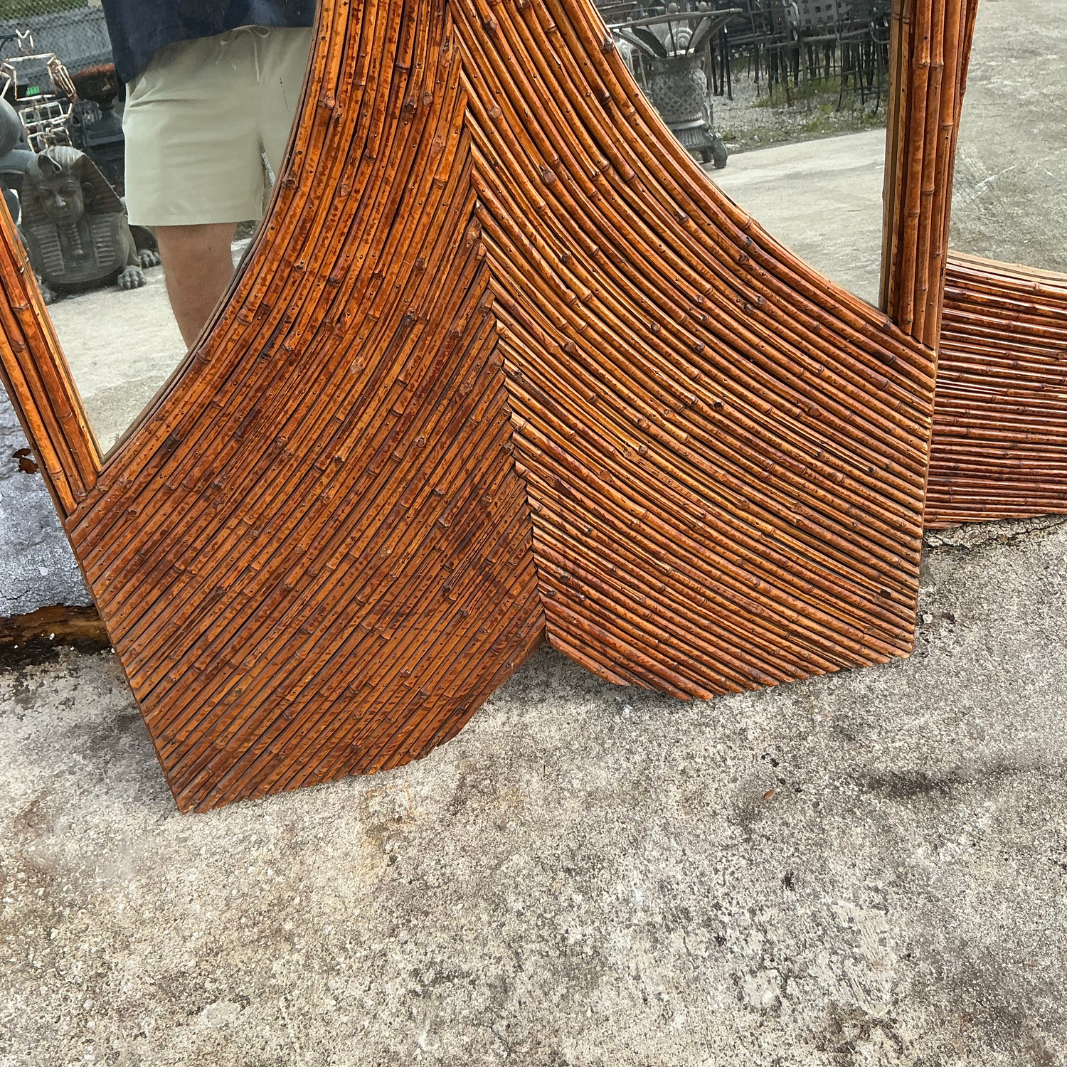 Vintage Art Nouveau Monumental Reed Folding Screen - Back view