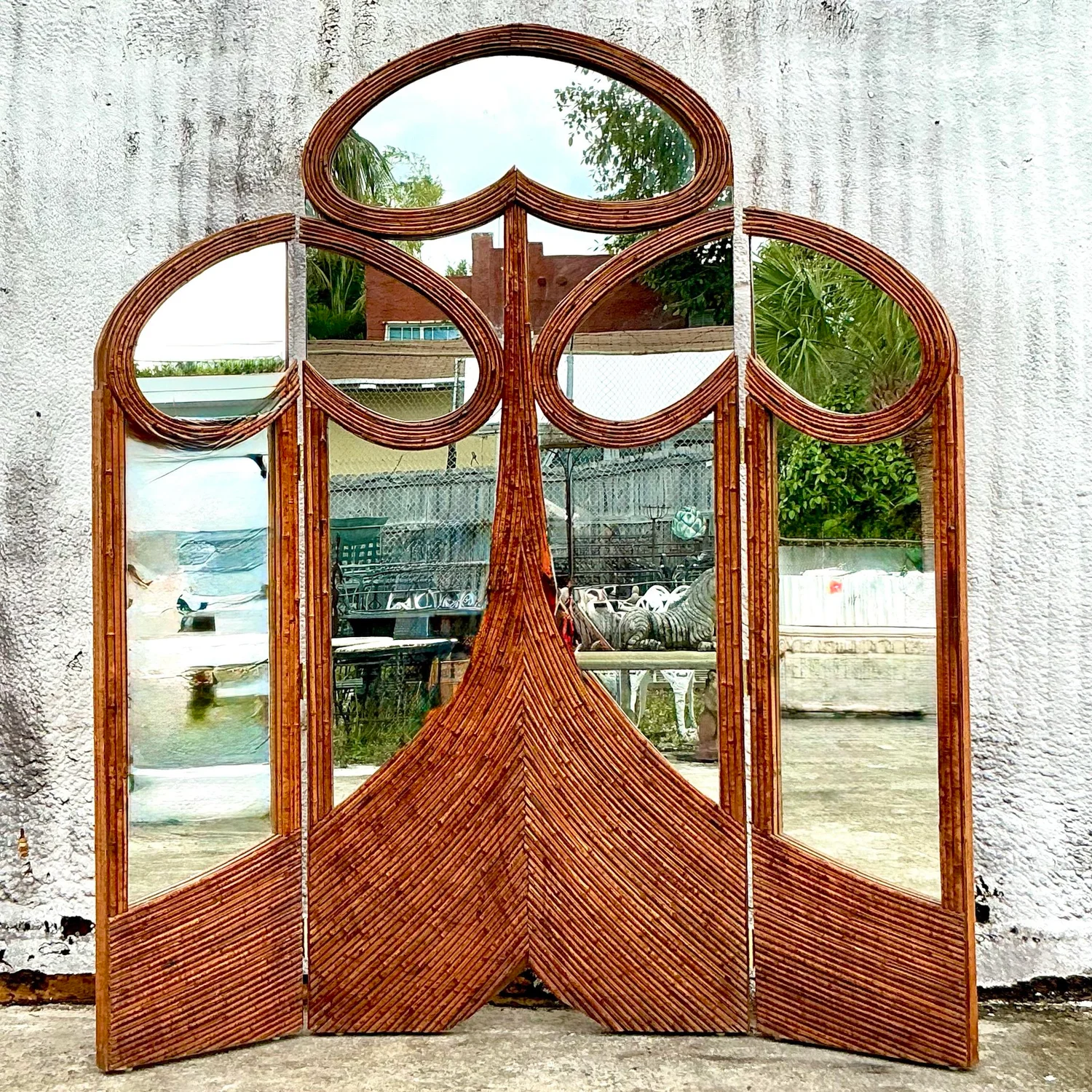 Vintage Art Nouveau Monumental Reed Folding Screen - Top view
