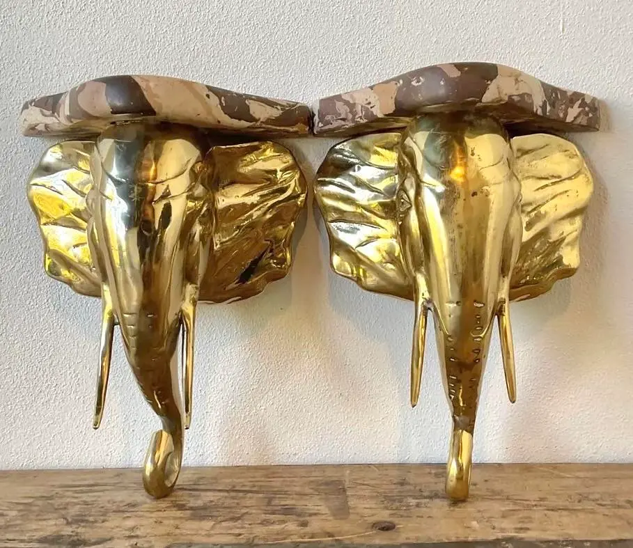 Vintage Artisan Made Scagliola Elephant Brackets - A Pair - Top view