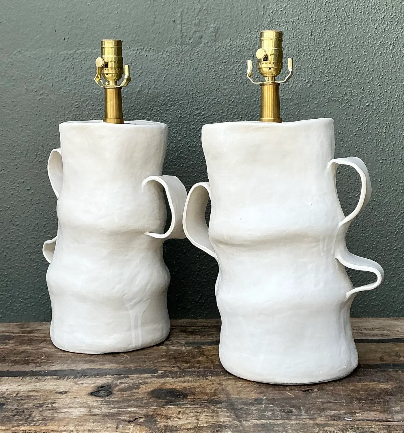 Vintage Artisan Slab Built Pottery Lamps - A Pair - Top view
