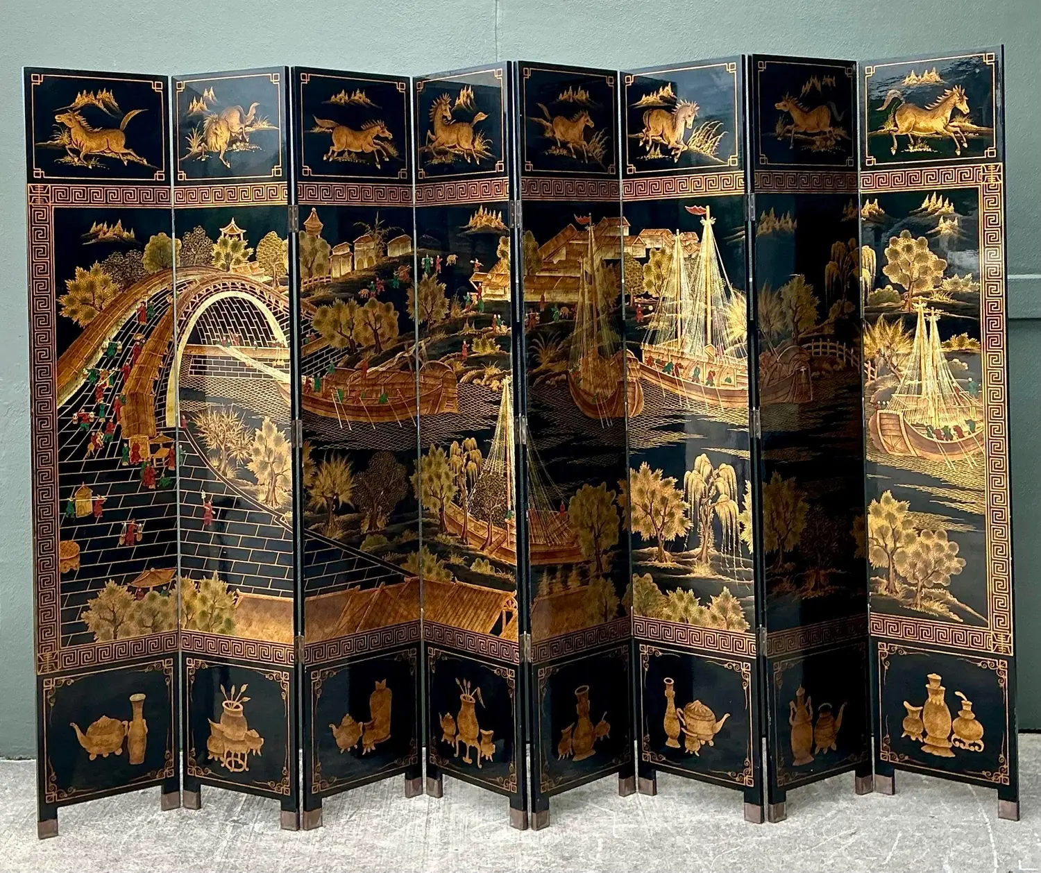 Vintage Asian 8 Panel Coromandel Screen - Back view