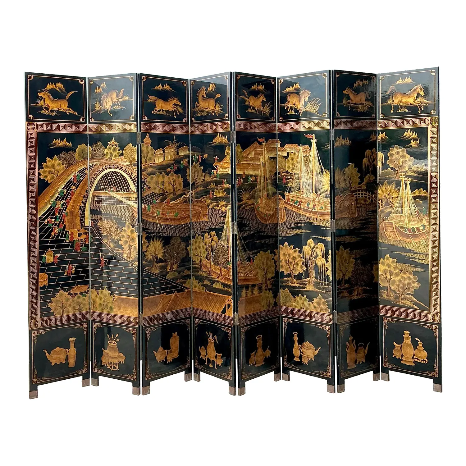 Vintage Asian 8 Panel Coromandel Screen
