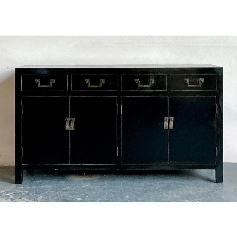 Vintage Asian Black Lacquered Credenza - Back view