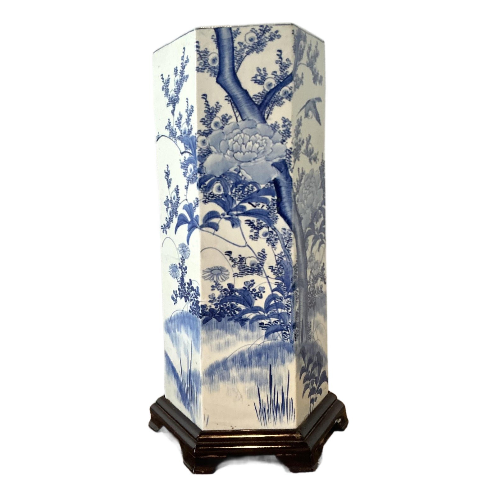 Vintage Asian Blossom Blue and White Umbrella Stand