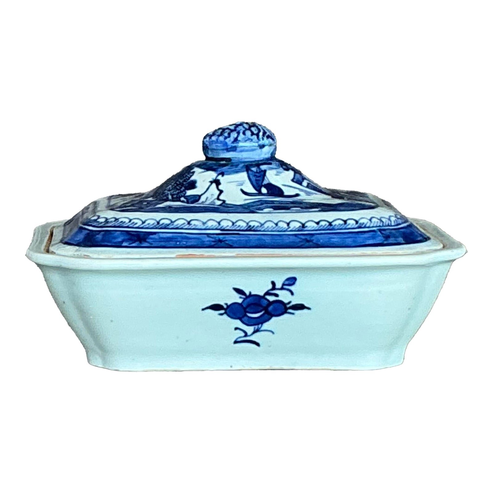 Vintage Asian Blue and White Lidded Serving Dish