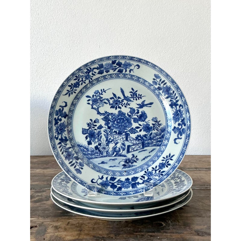 Vintage Asian Blue Flow Glazed Ceramic Plates - Set of 4 - Detail view