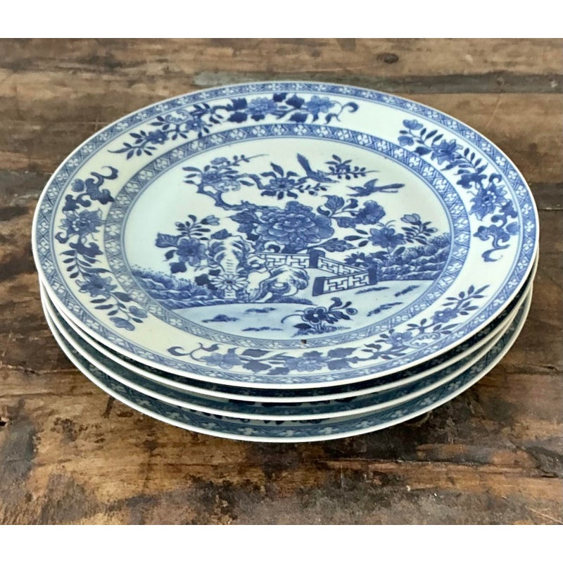 Vintage Asian Blue Flow Glazed Ceramic Plates - Set of 4 - Back view