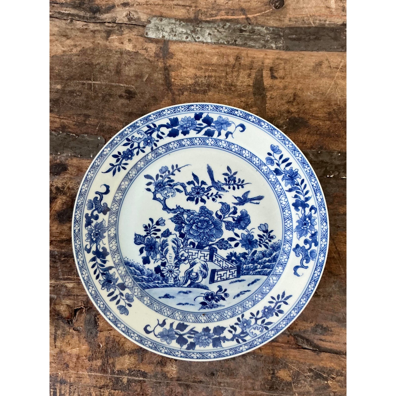 Vintage Asian Blue Flow Glazed Ceramic Plates - Set of 4 - Top view