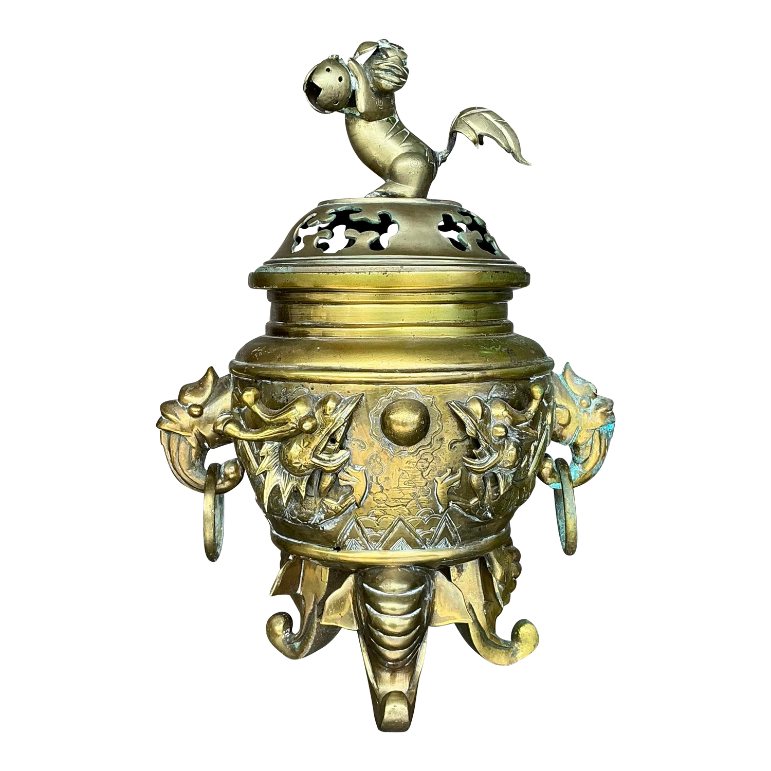 Vintage Asian Brass Dragon Incense Burner - Detail view