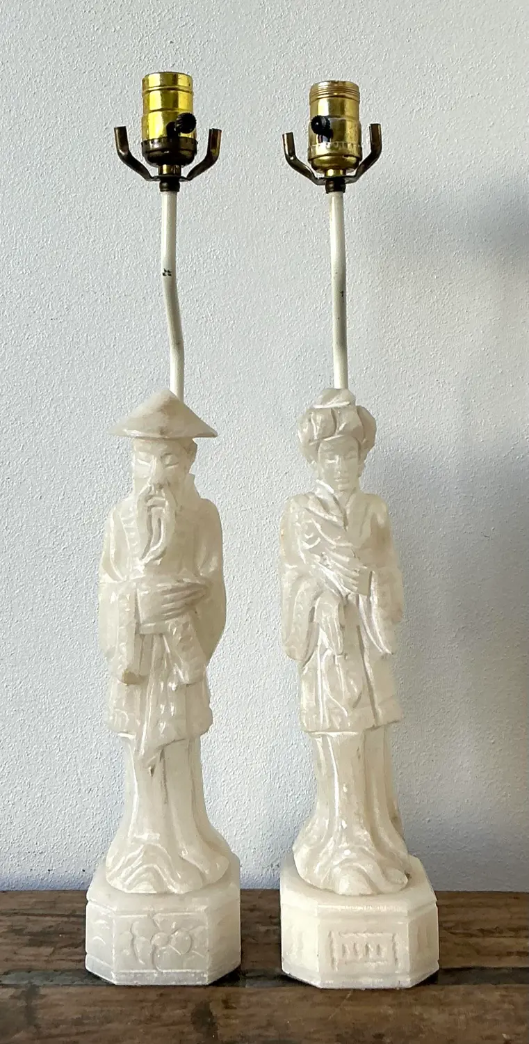 Vintage Asian Carved Stone Couple - Detail view