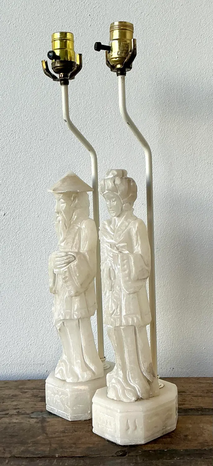 Vintage Asian Carved Stone Couple - Side view