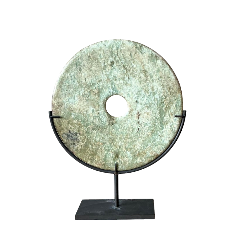 Vintage Asian Celadon Hued Stone Disk - Detail view