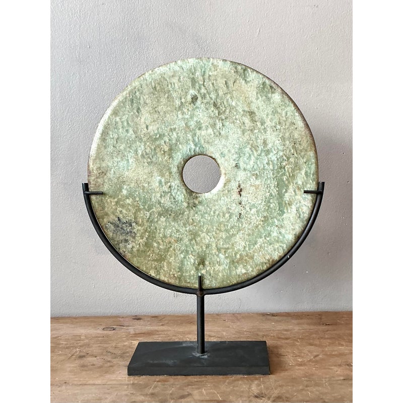 Vintage Asian Celadon Hued Stone Disk - Top view