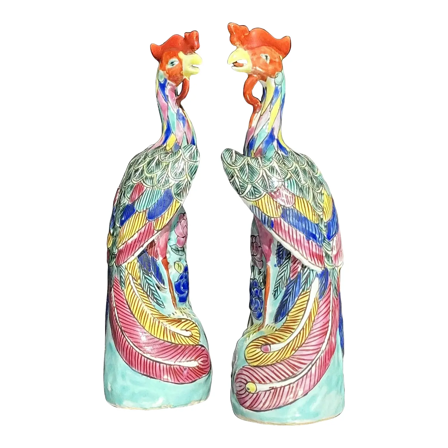 Vintage Asian Chinese Porcelain Phoenix Figures - a Pair