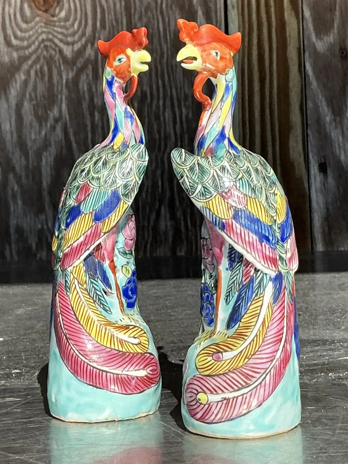 Vintage Asian Chinese Porcelain Phoenix Figures - a Pair - Side view