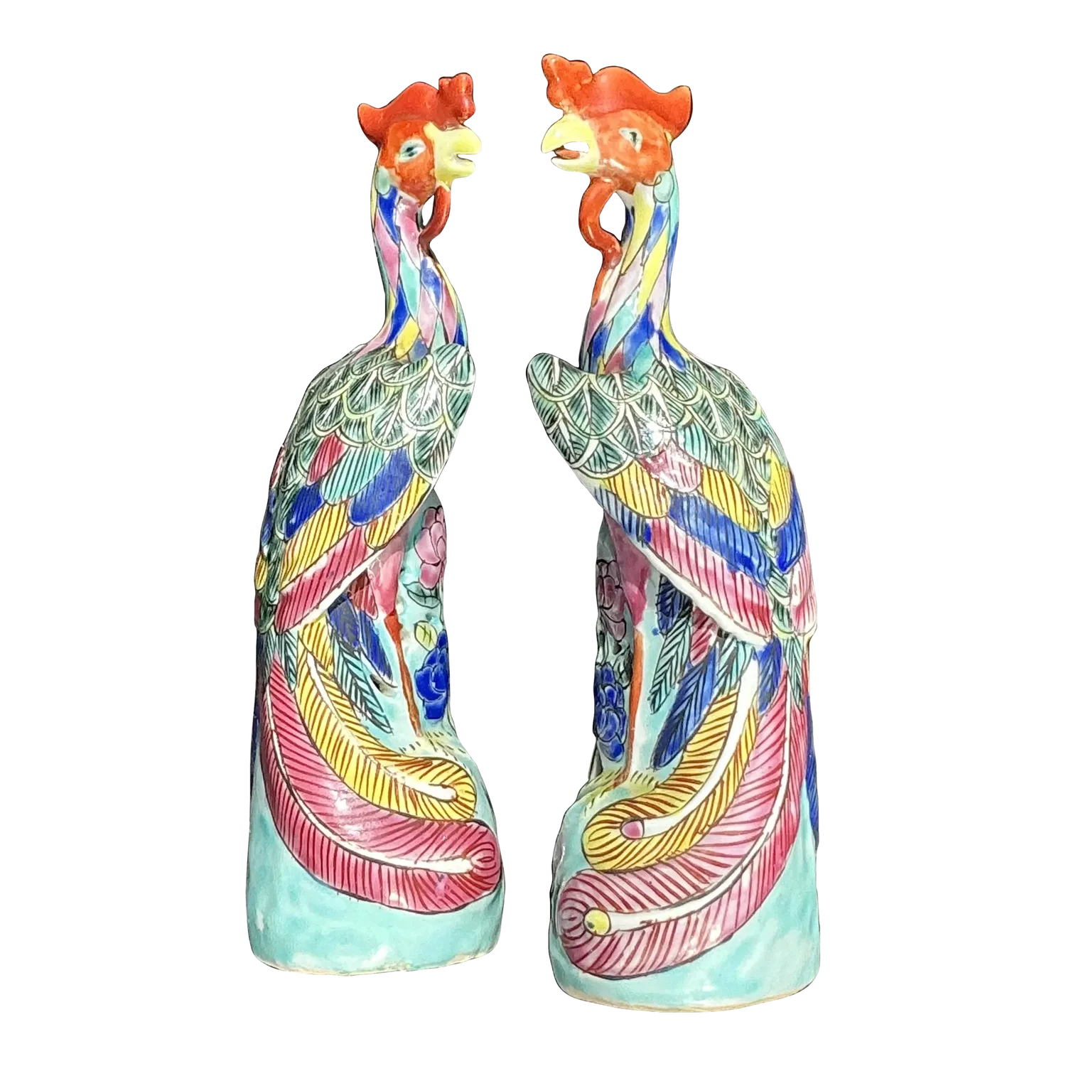 Vintage Asian Chinese Porcelain Phoenix Figures - a Pair - Detail view