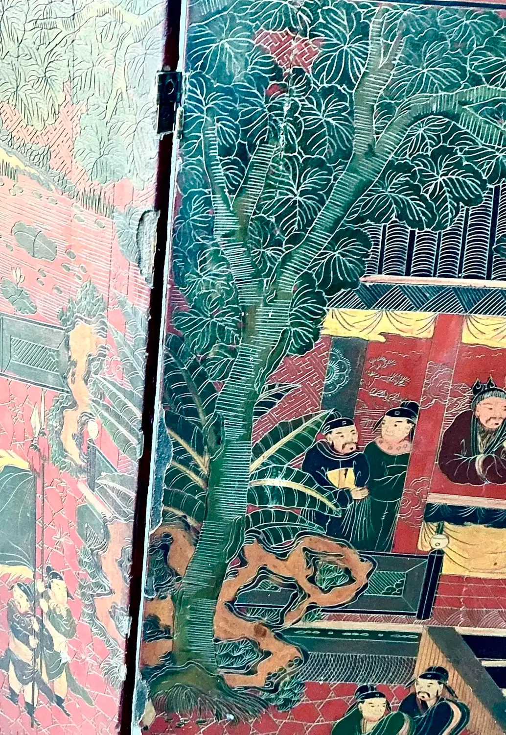 Vintage Asian Chinoiserie Four Panel Screen - Side view