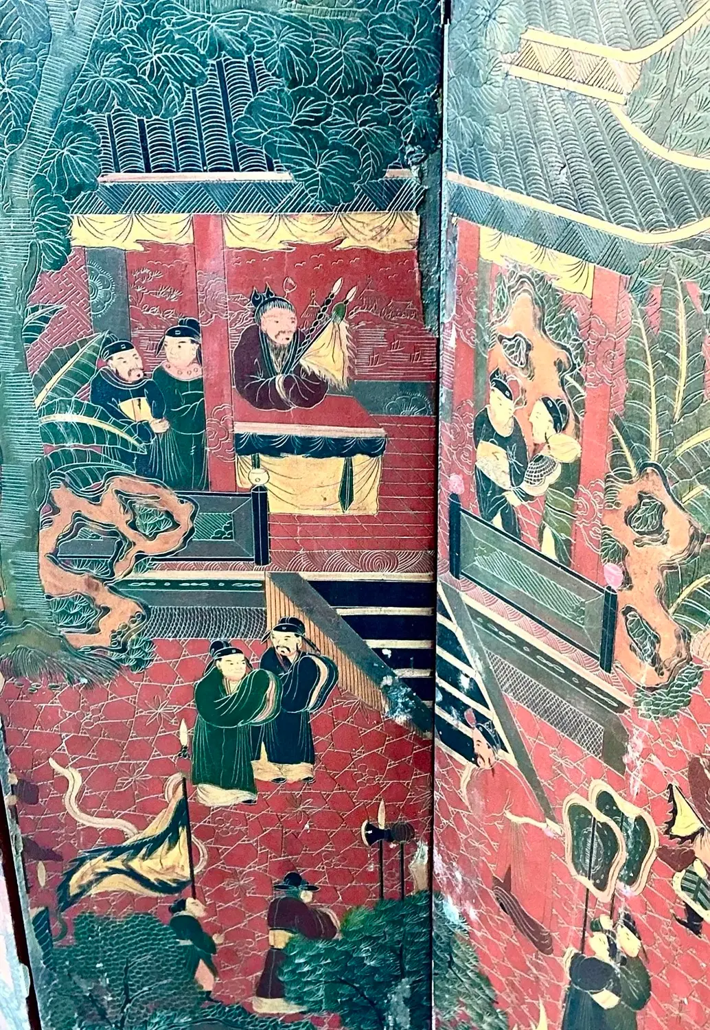 Vintage Asian Chinoiserie Four Panel Screen - Top view
