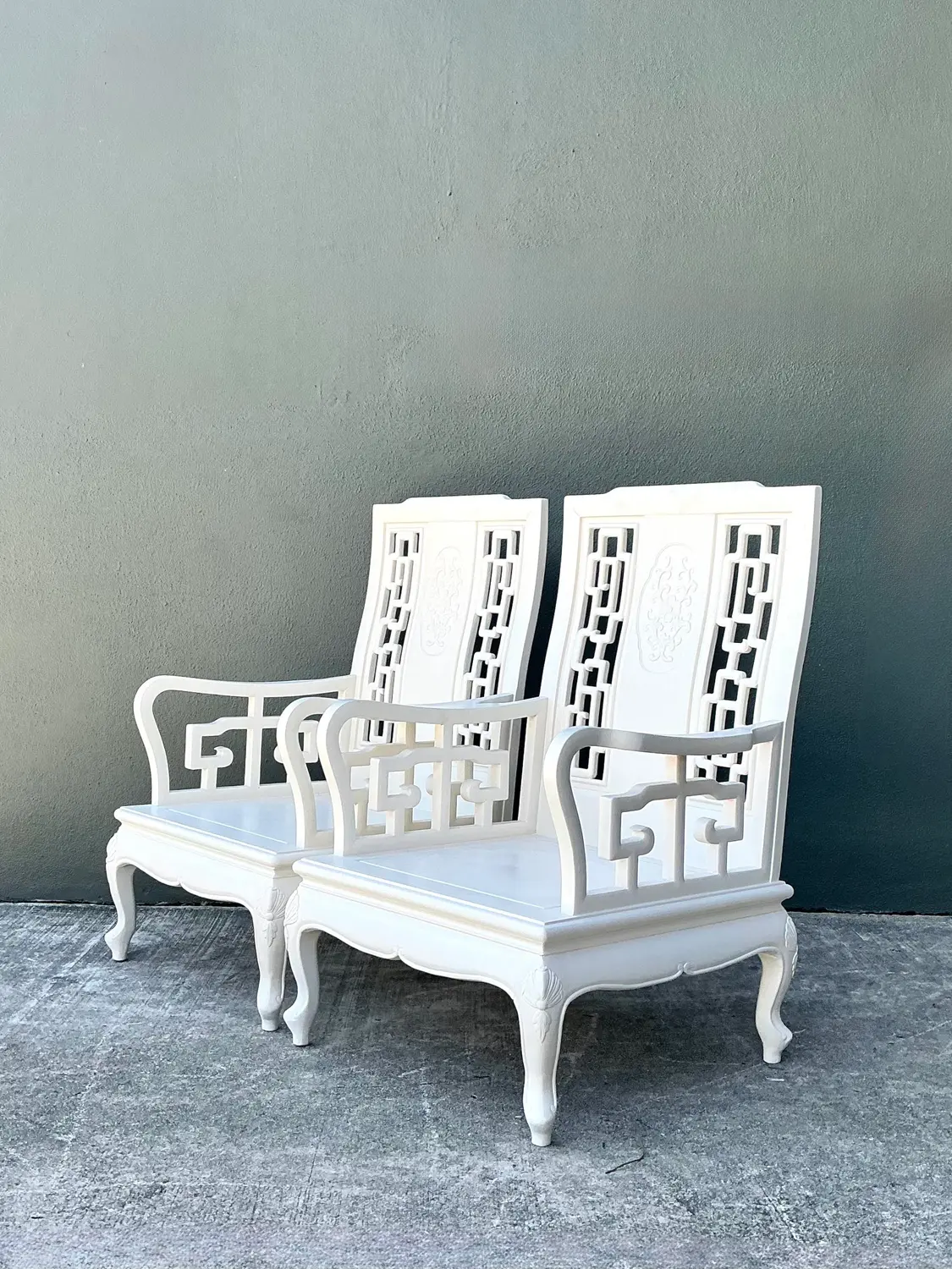 Vintage Asian Chinoiserie Lacquered Lounge Chairs - A Pair - Detail view