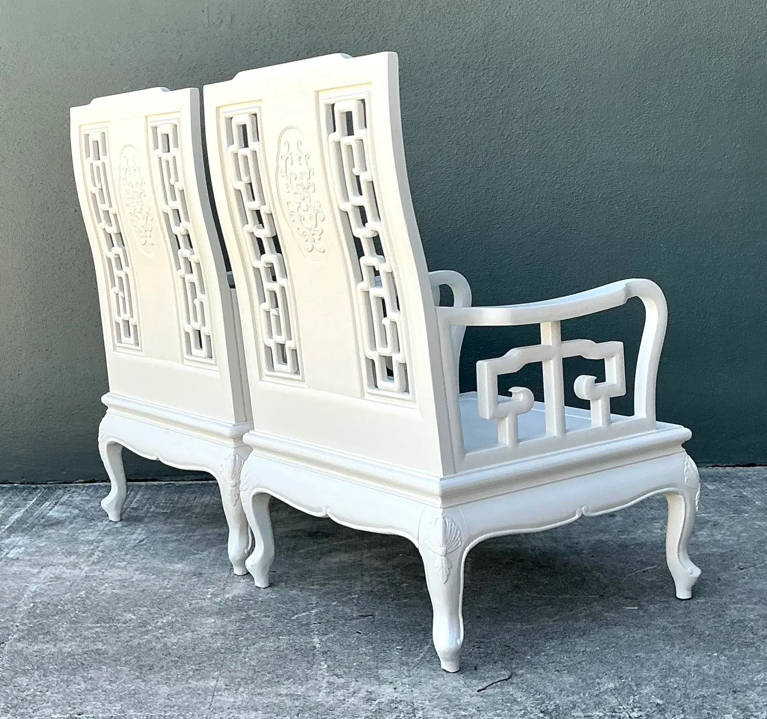 Vintage Asian Chinoiserie Lacquered Lounge Chairs - A Pair - Side view