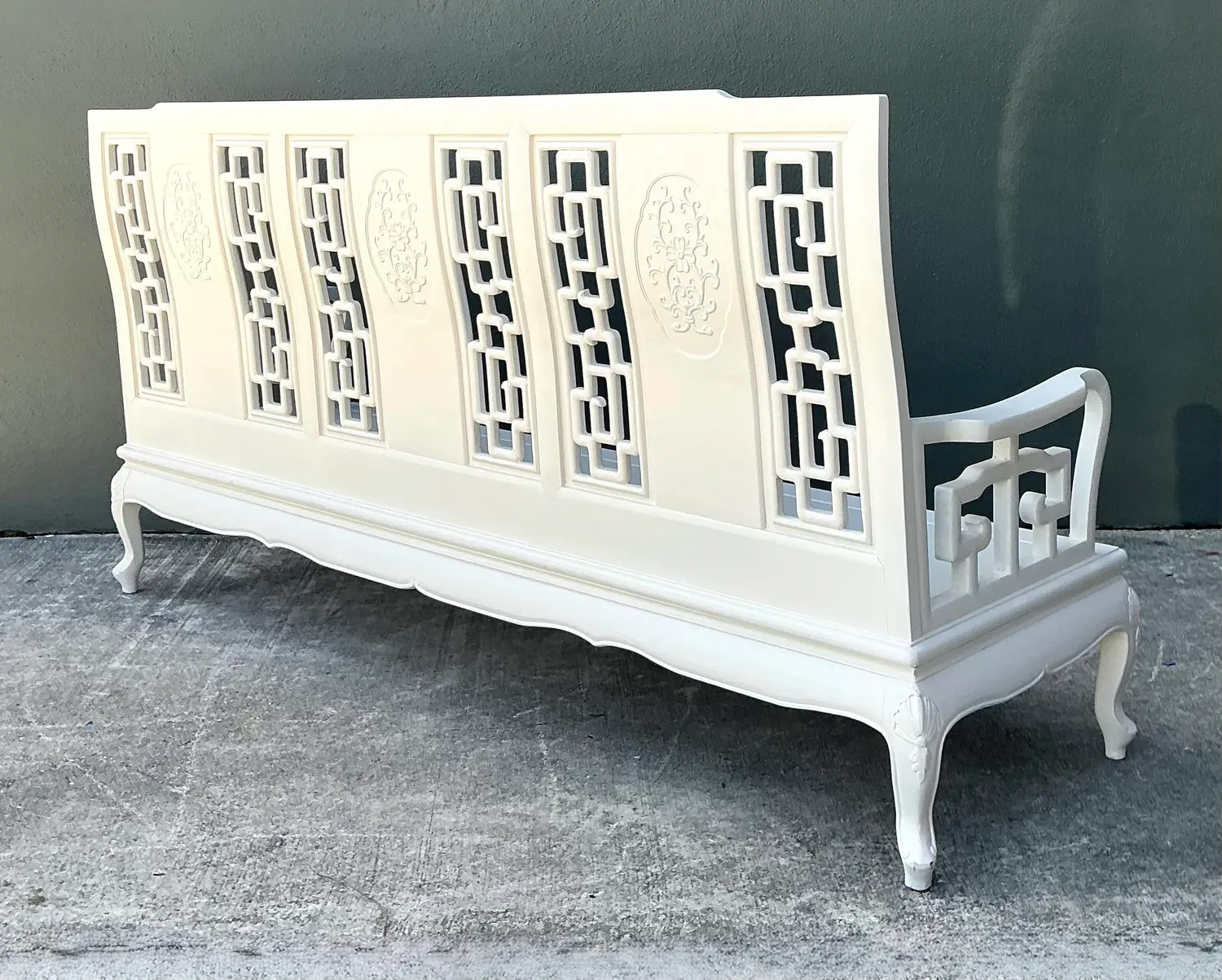 Vintage Asian Chinoiserie Lacquered Sofa - Back view