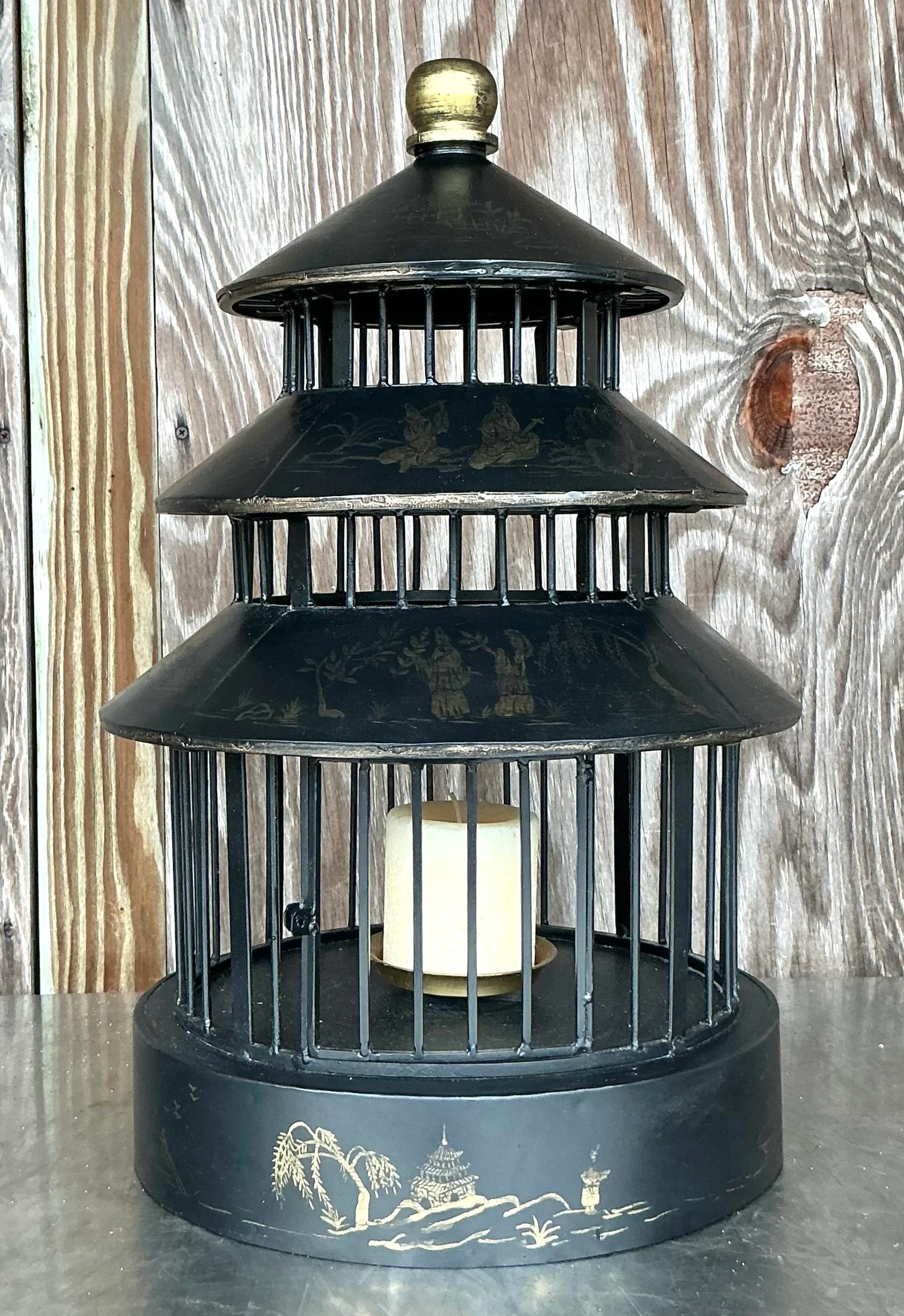 Vintage Asian Chinoiserie Pagoda Bird Cage Lantern - Detail view
