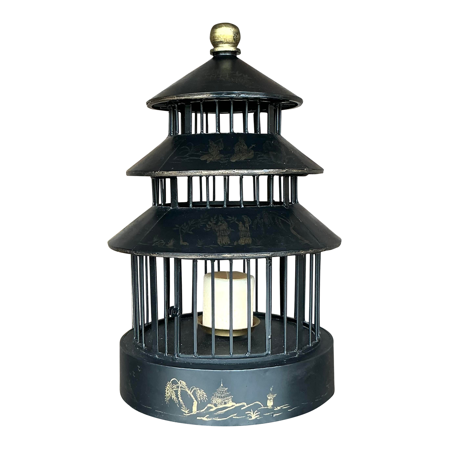 Vintage Asian Chinoiserie Pagoda Bird Cage Lantern - Top view