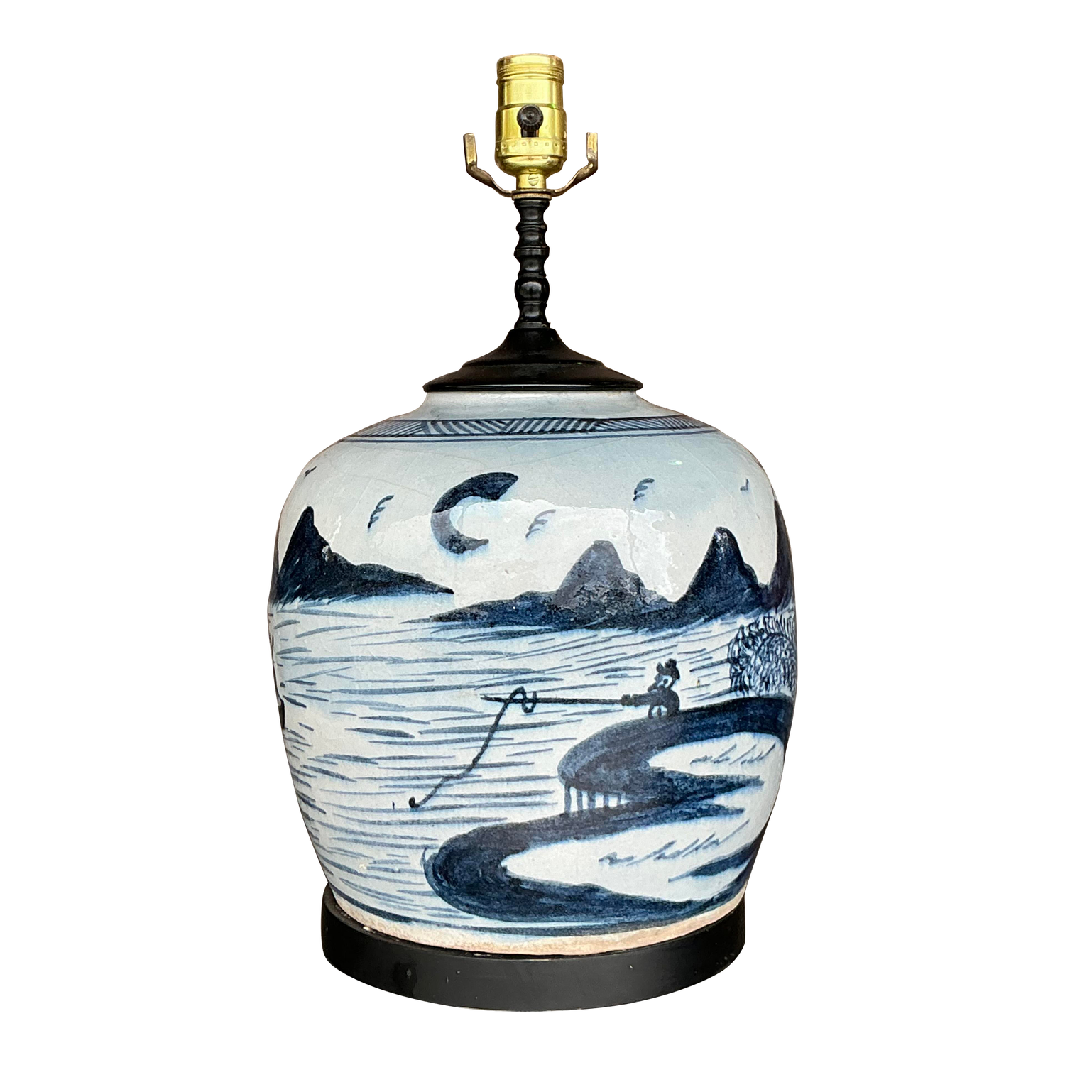 Vintage Asian Crackle Finish Lamp - Detail view