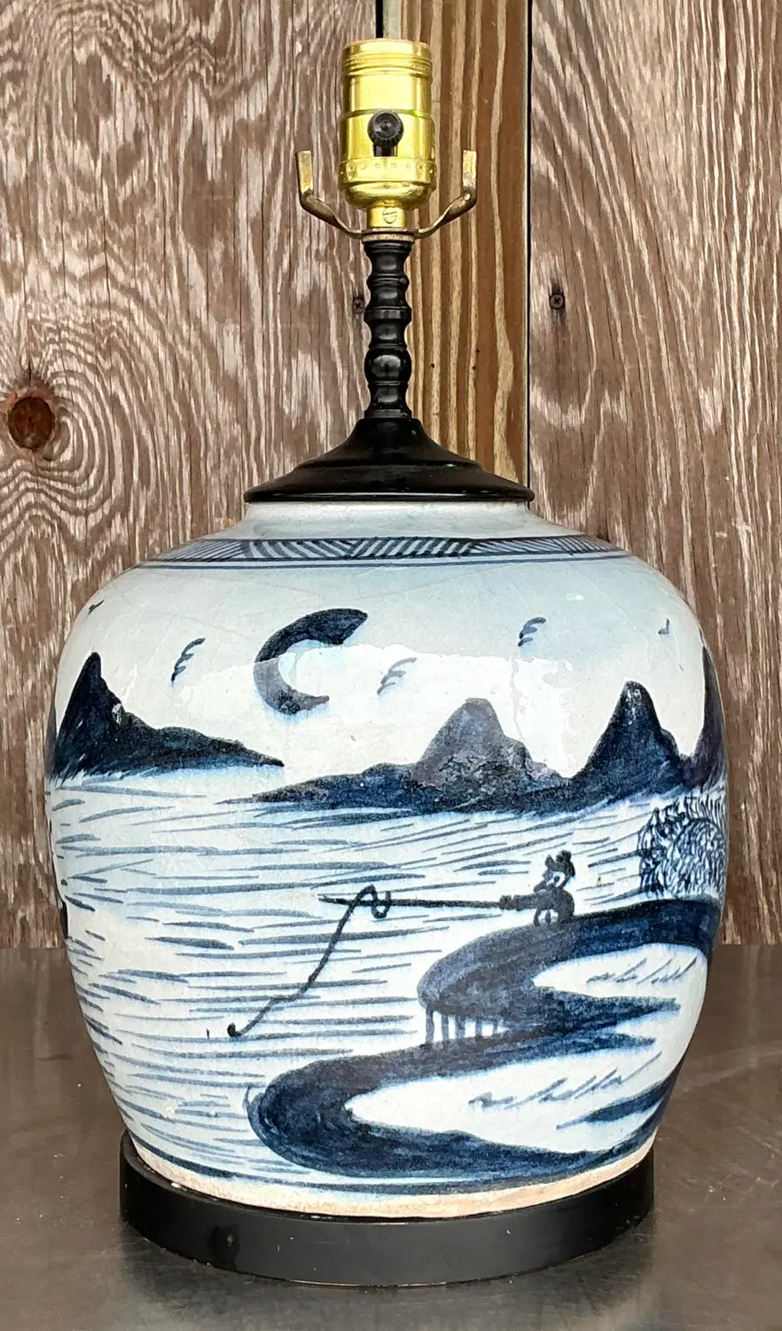 Vintage Asian Crackle Finish Lamp - Side view