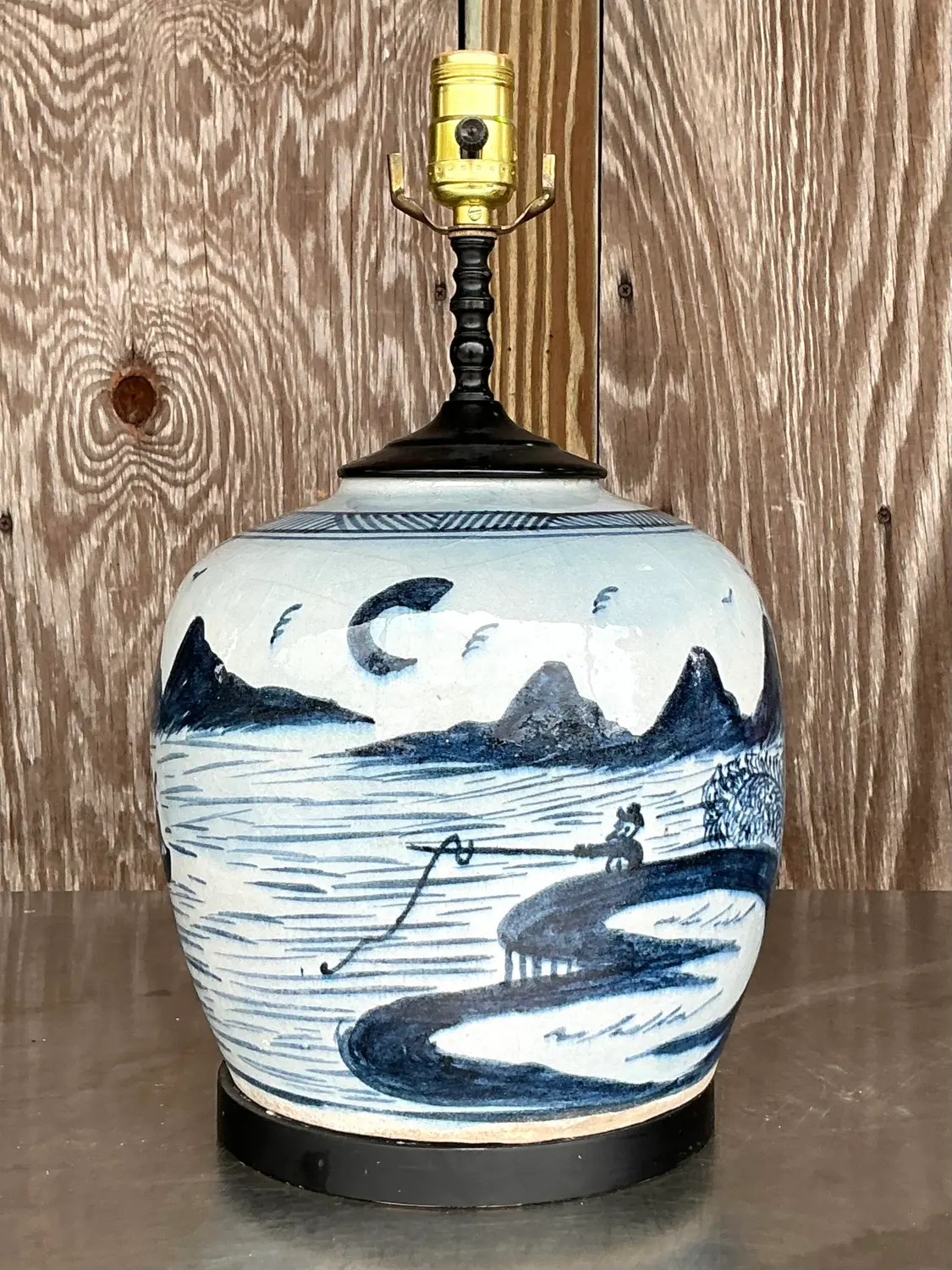 Vintage Asian Crackle Finish Lamp - Back view