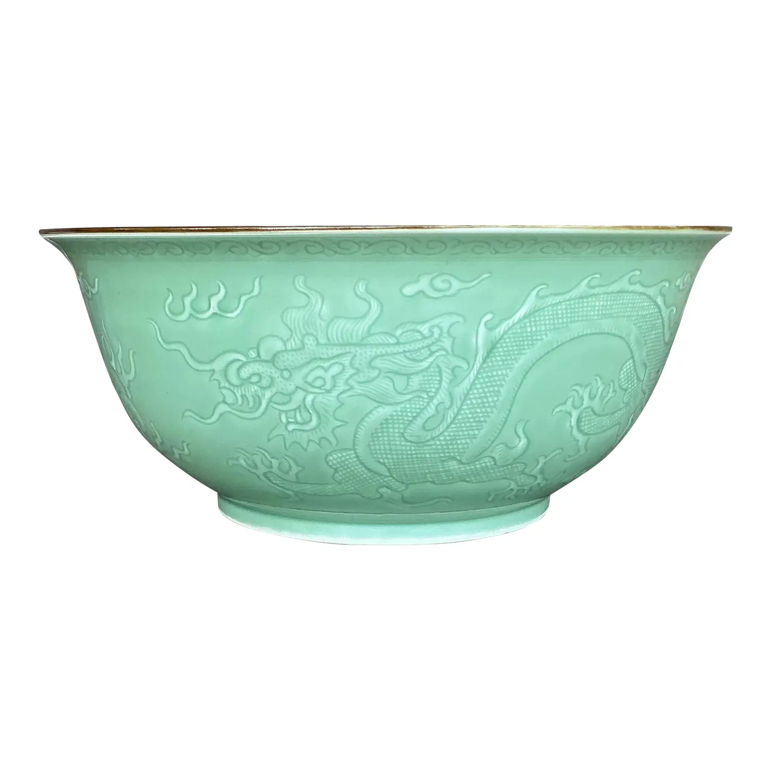Vintage Asian Dragon Relief Celadon Bowl