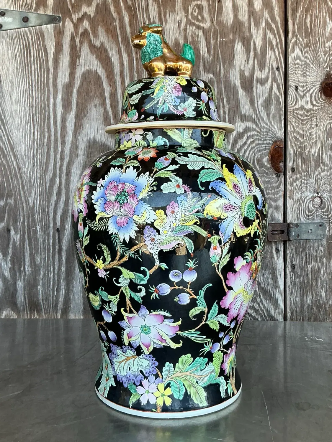 Vintage Asian Floral Ginger Jar - Top view