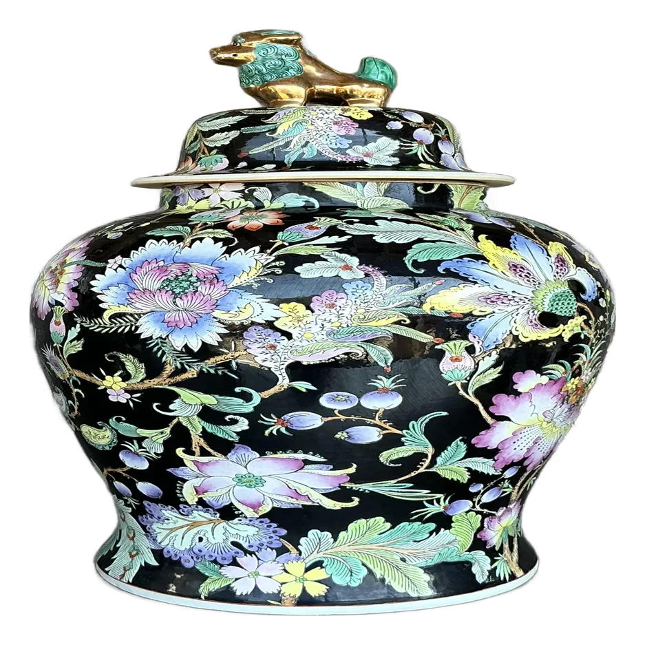 Vintage Asian Floral Ginger Jar - Detail view