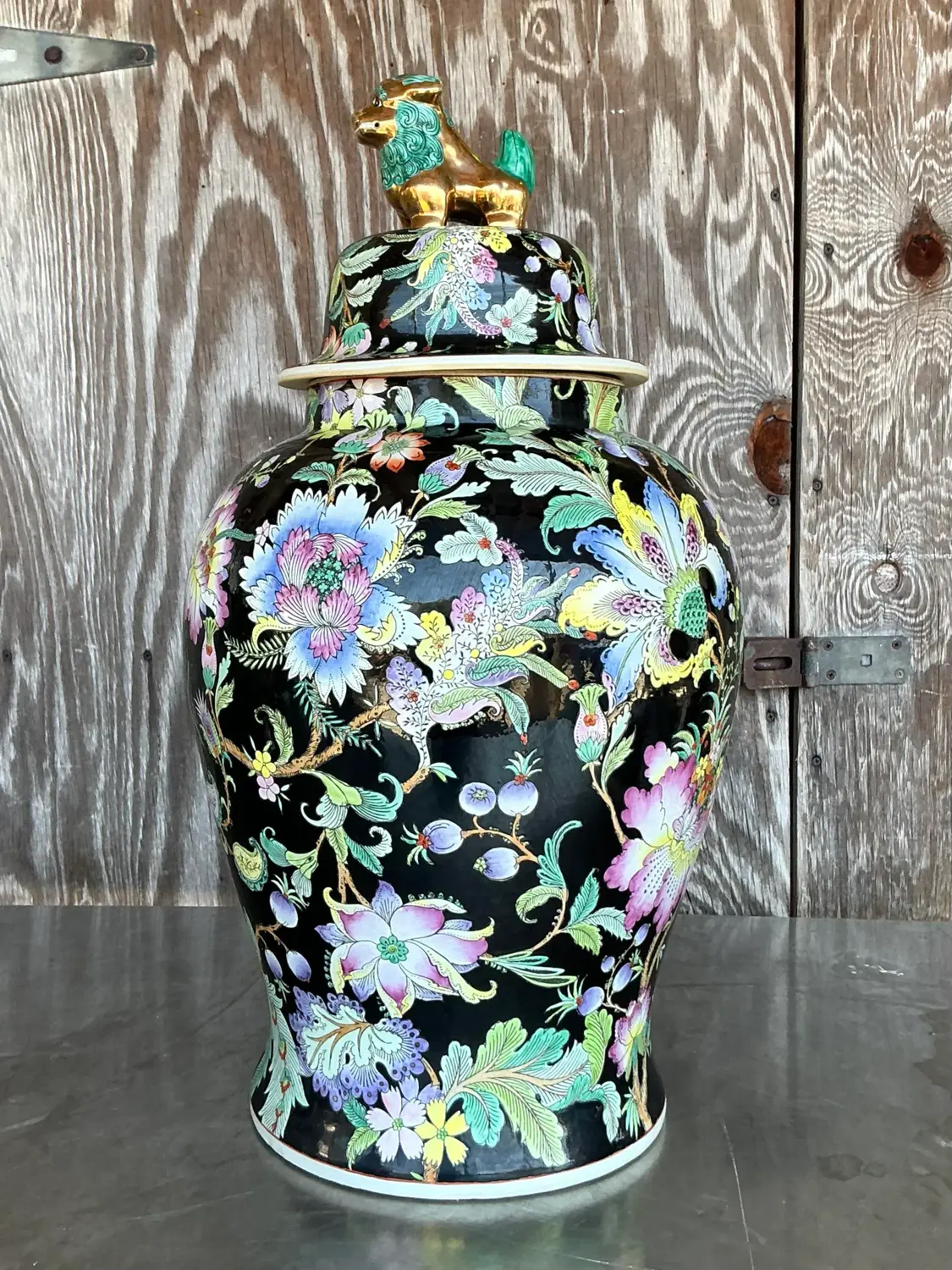 Vintage Asian Floral Ginger Jar - Side view