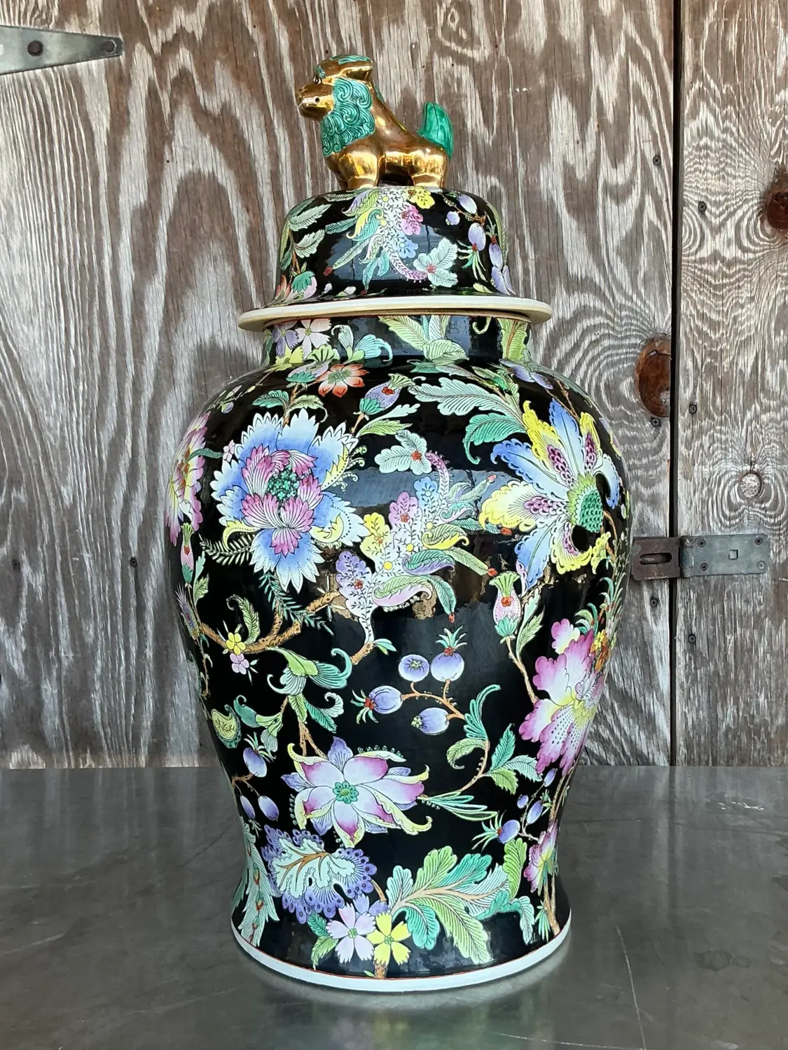 Vintage Asian Floral Ginger Jar - Back view