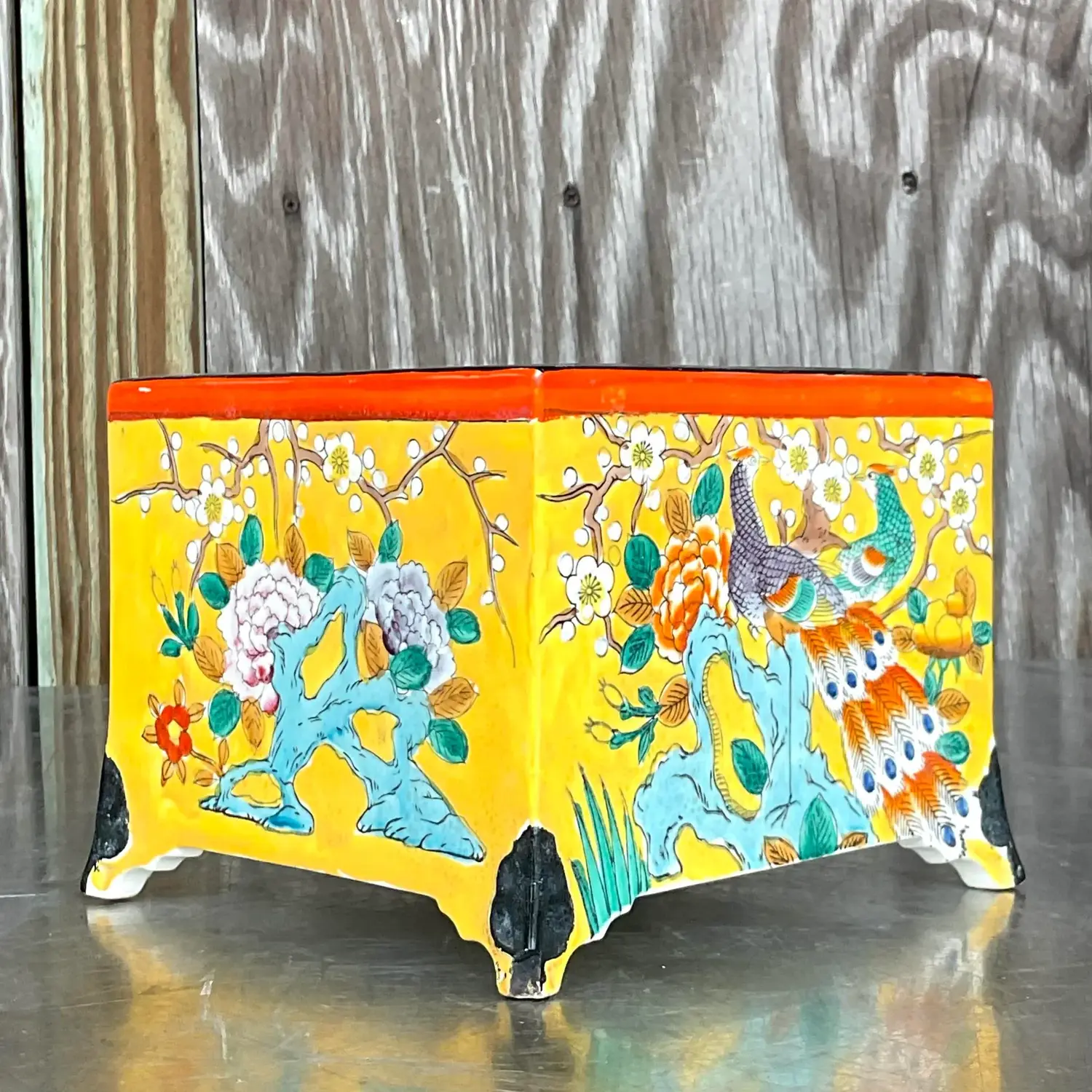 Vintage Asian Glazed Ceramic Cache Pot