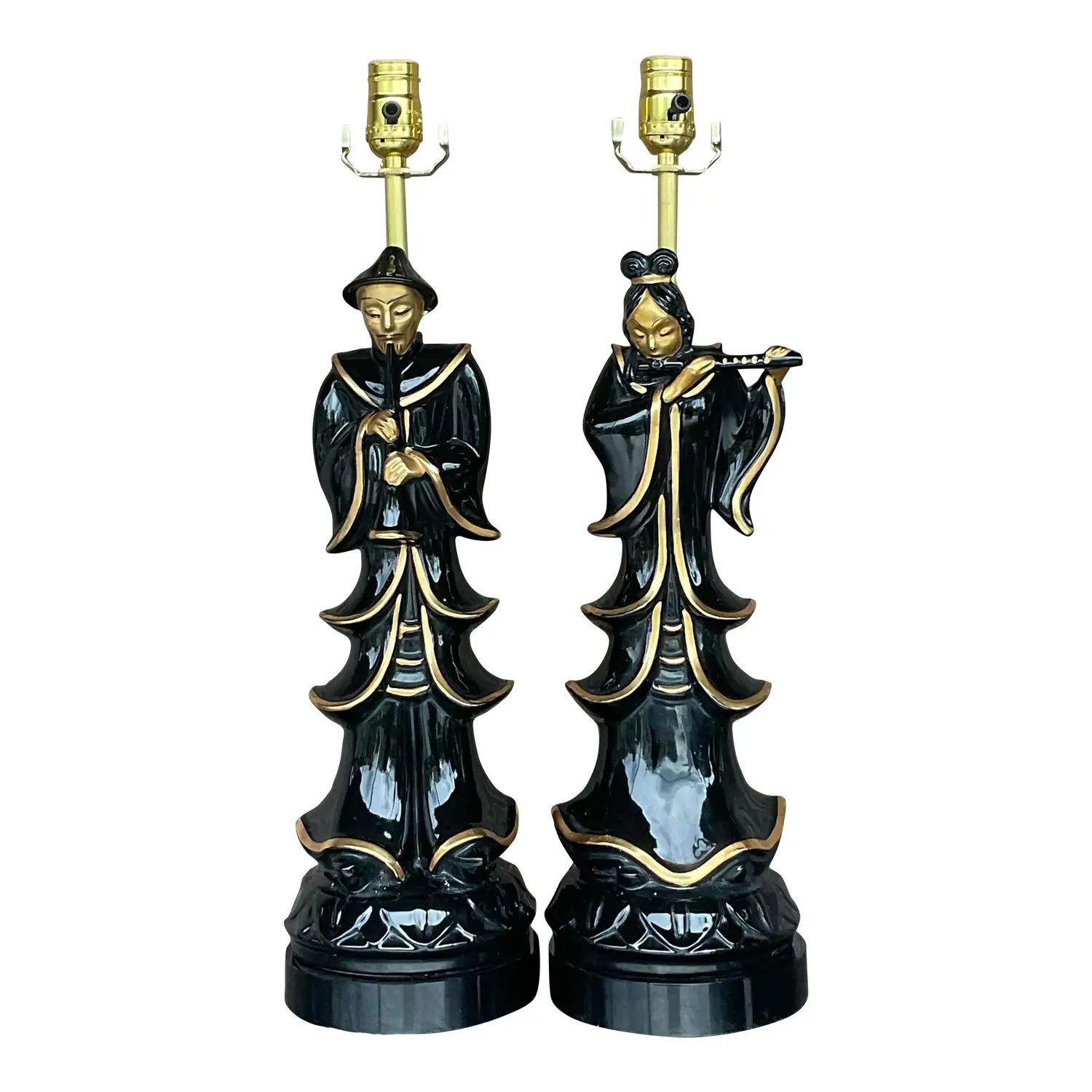 Vintage Asian Glazed Ceramic Emperor Lamps - a Pair