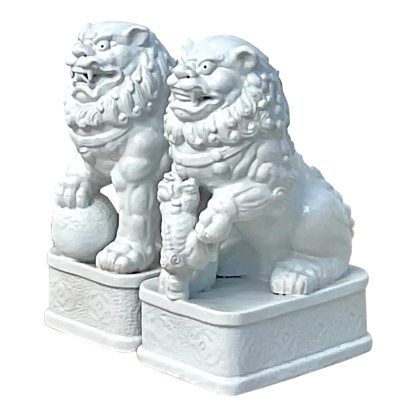 Vintage Asian Glazed Ceramic Foo Dogs - a Pair