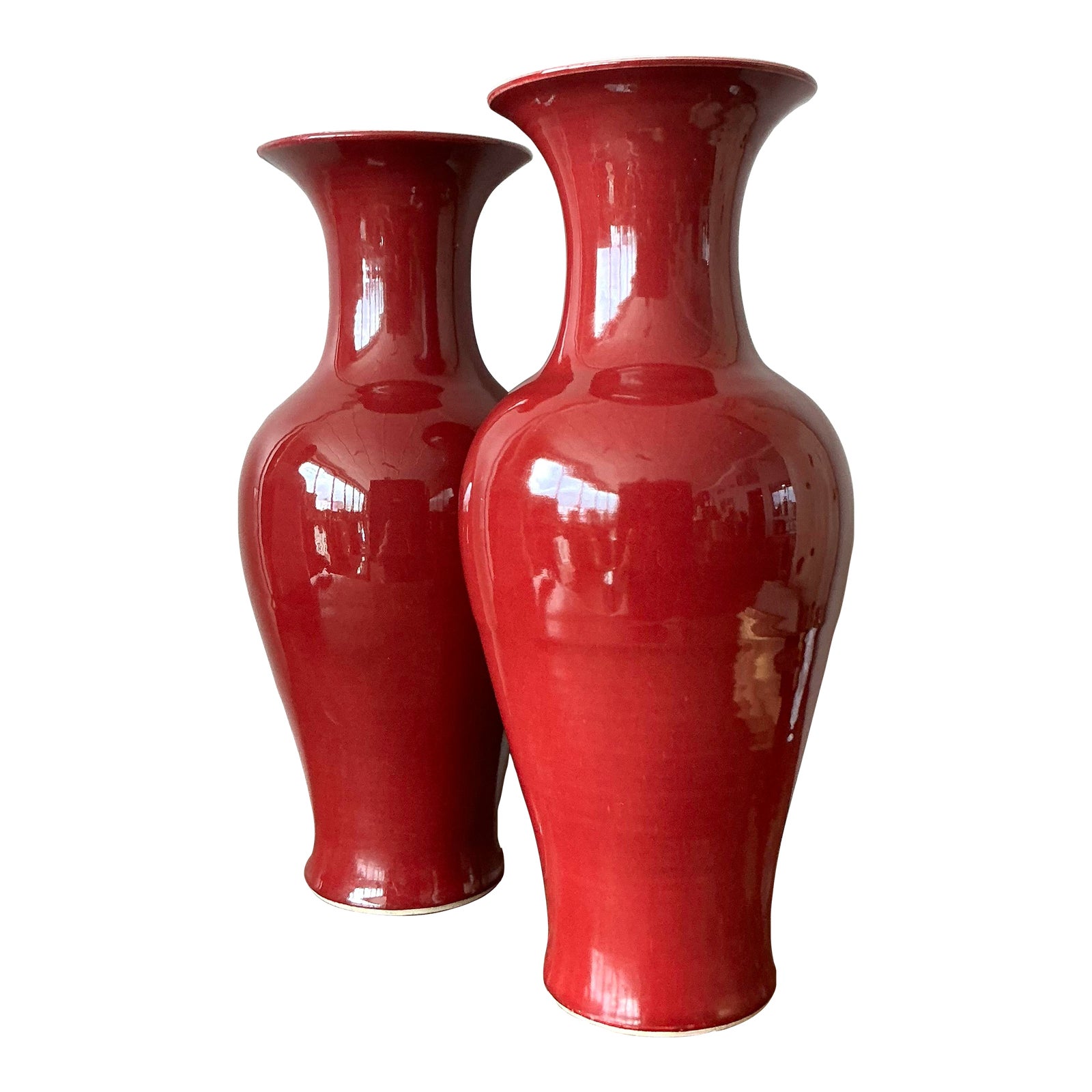 Vintage Asian Glazed Ceramic ”Sang De Bouf” Vase - A Pair - Detail view