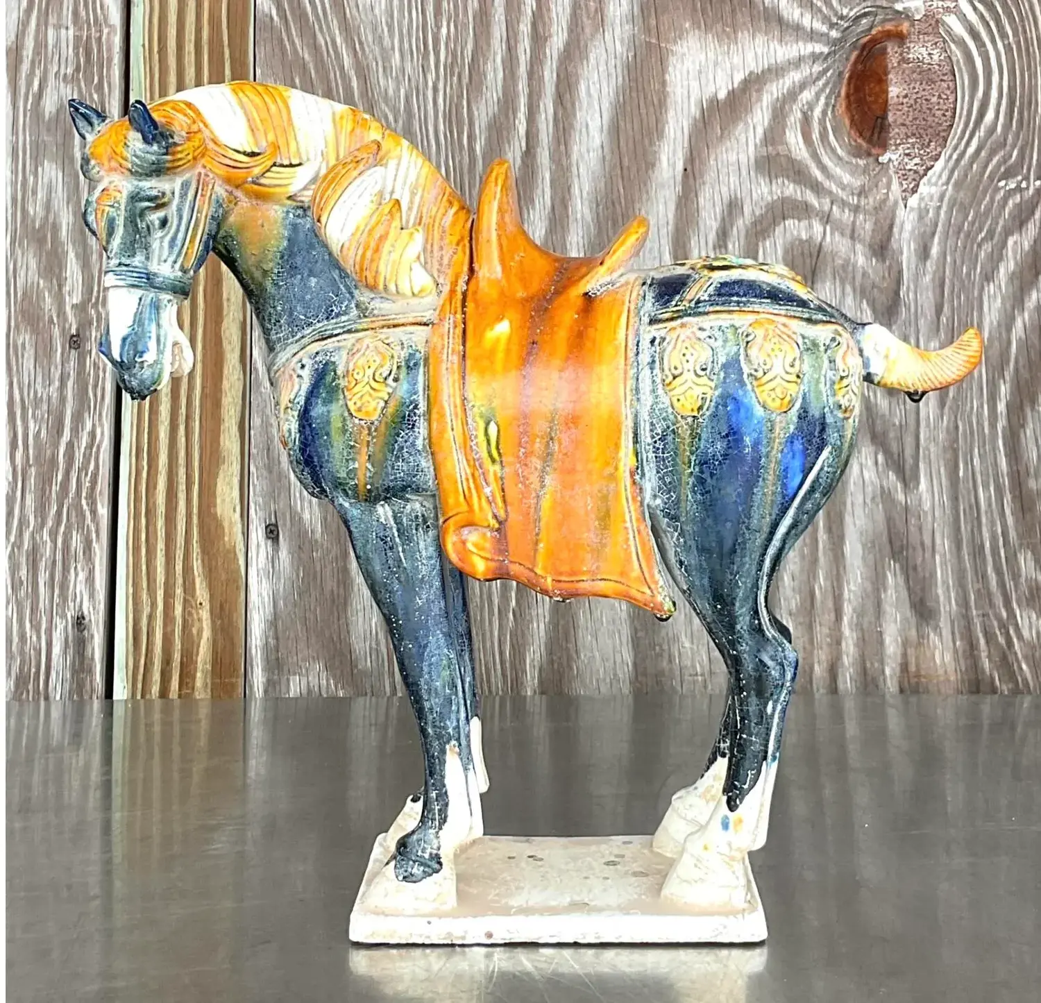 Vintage Asian Glazed Ceramic Tang Horse - Top view