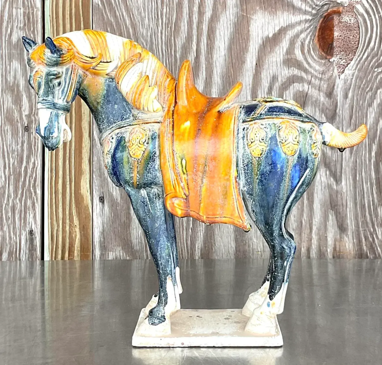 Vintage Asian Glazed Ceramic Tang Horse - Side view