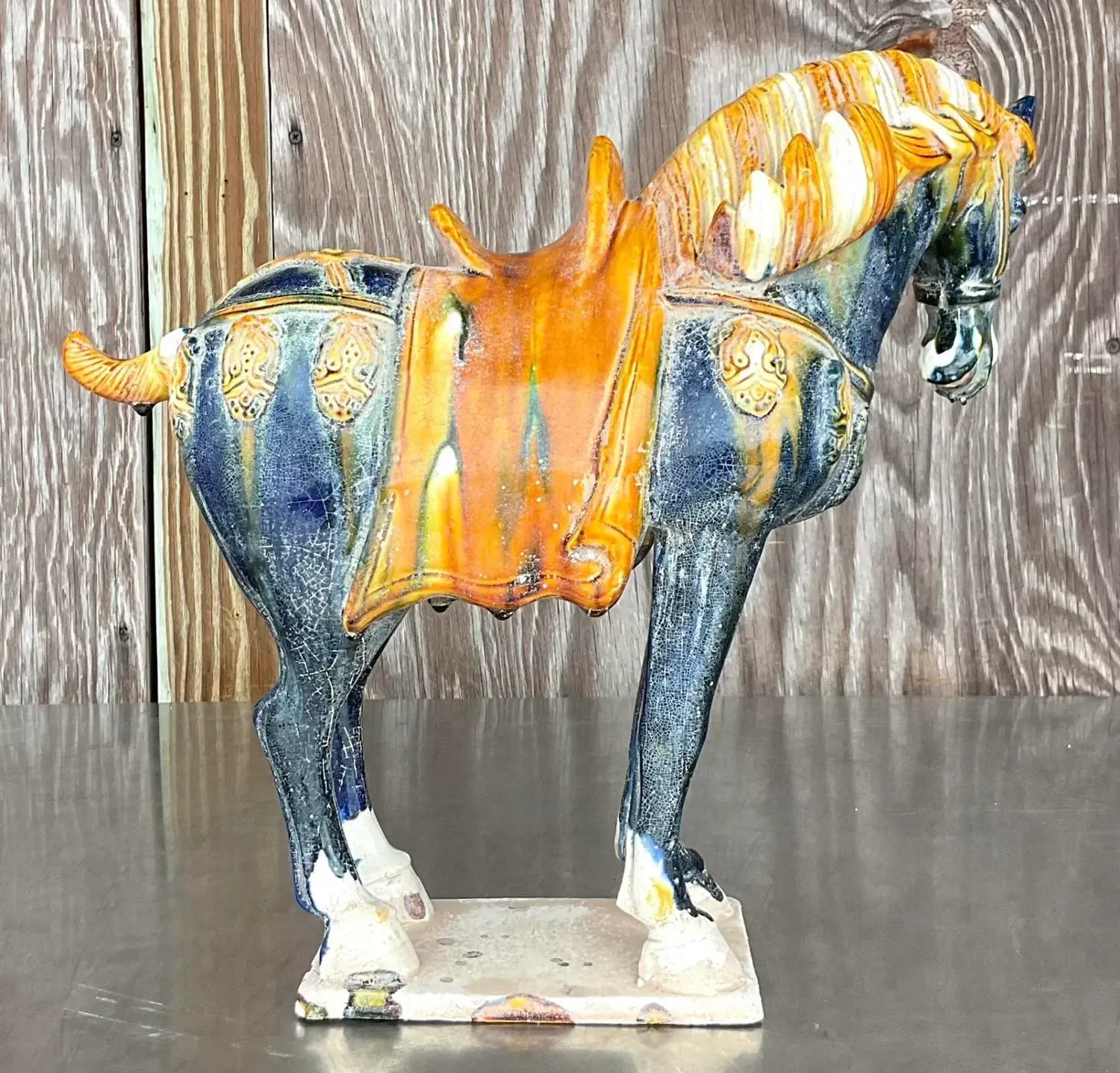Vintage Asian Glazed Ceramic Tang Horse - Back view