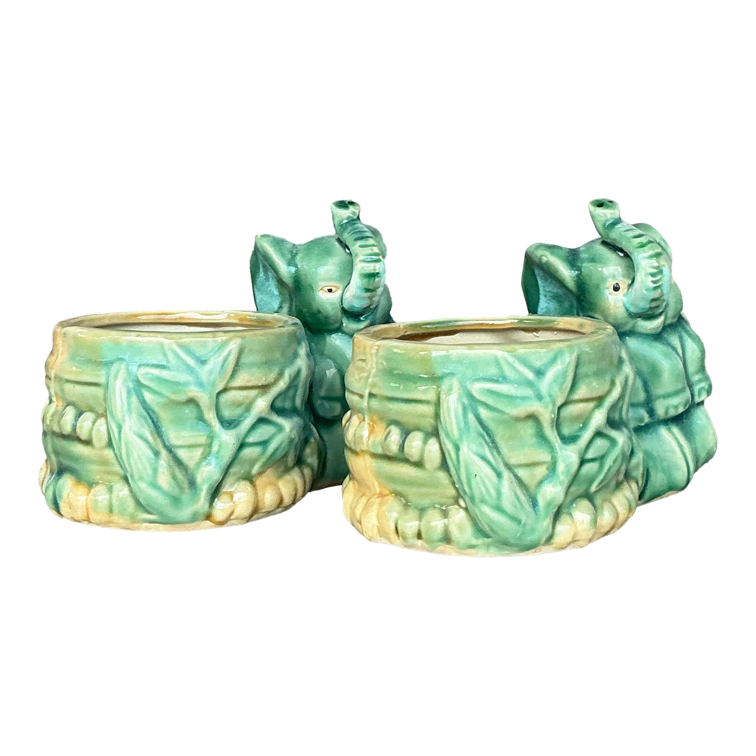 Vintage Asian Glazed Elephant Small Planters - A Pair - Detail view