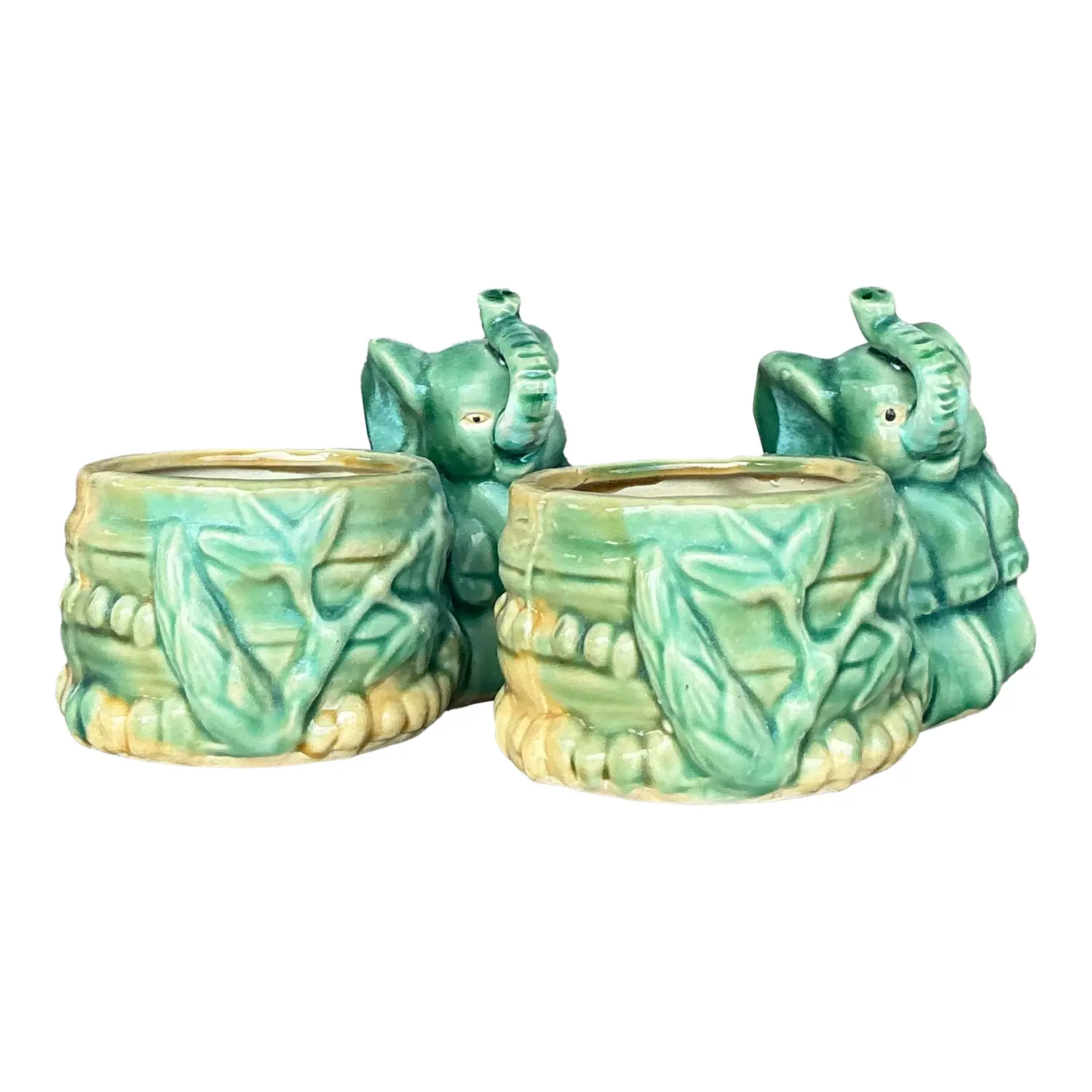 Vintage Asian Glazed Elephant Small Planters - A Pair