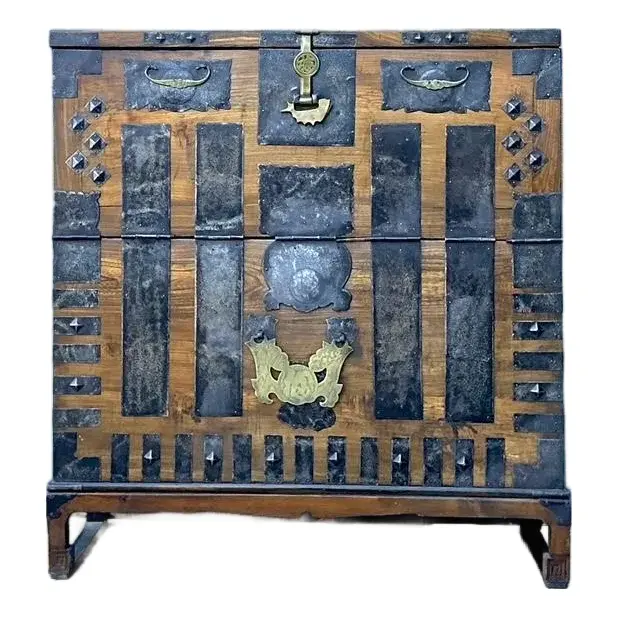 Vintage Asian Hammered Hardware Tansu Cabinet