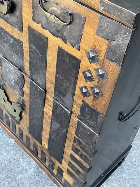 Vintage Asian Hammered Hardware Tansu Cabinet - Top view