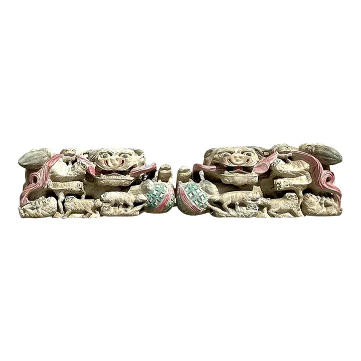 Vintage Asian Hand Carved Foo Dogs - a Pair