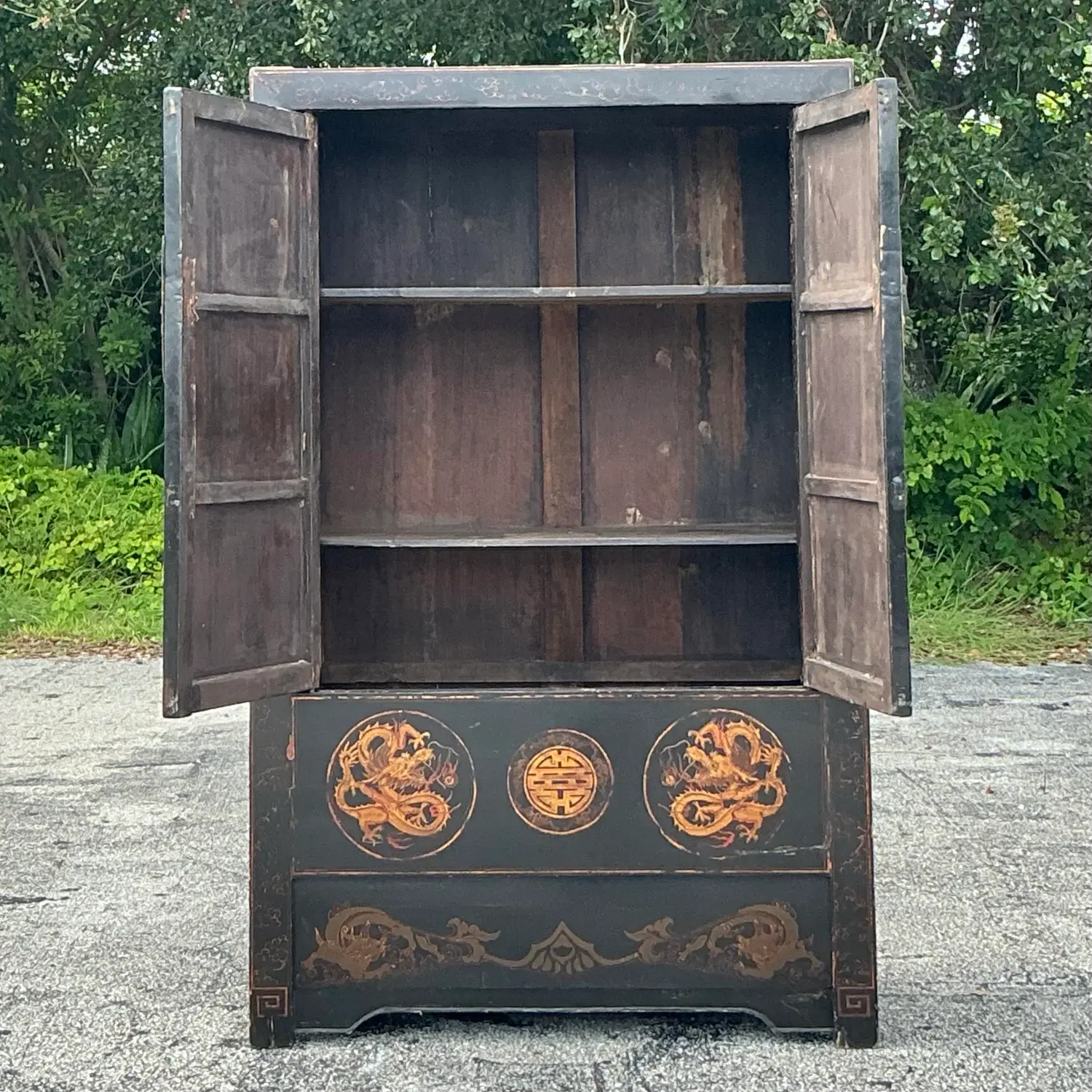 Vintage Asian Hand Painted Dragon Cabinet - Back view