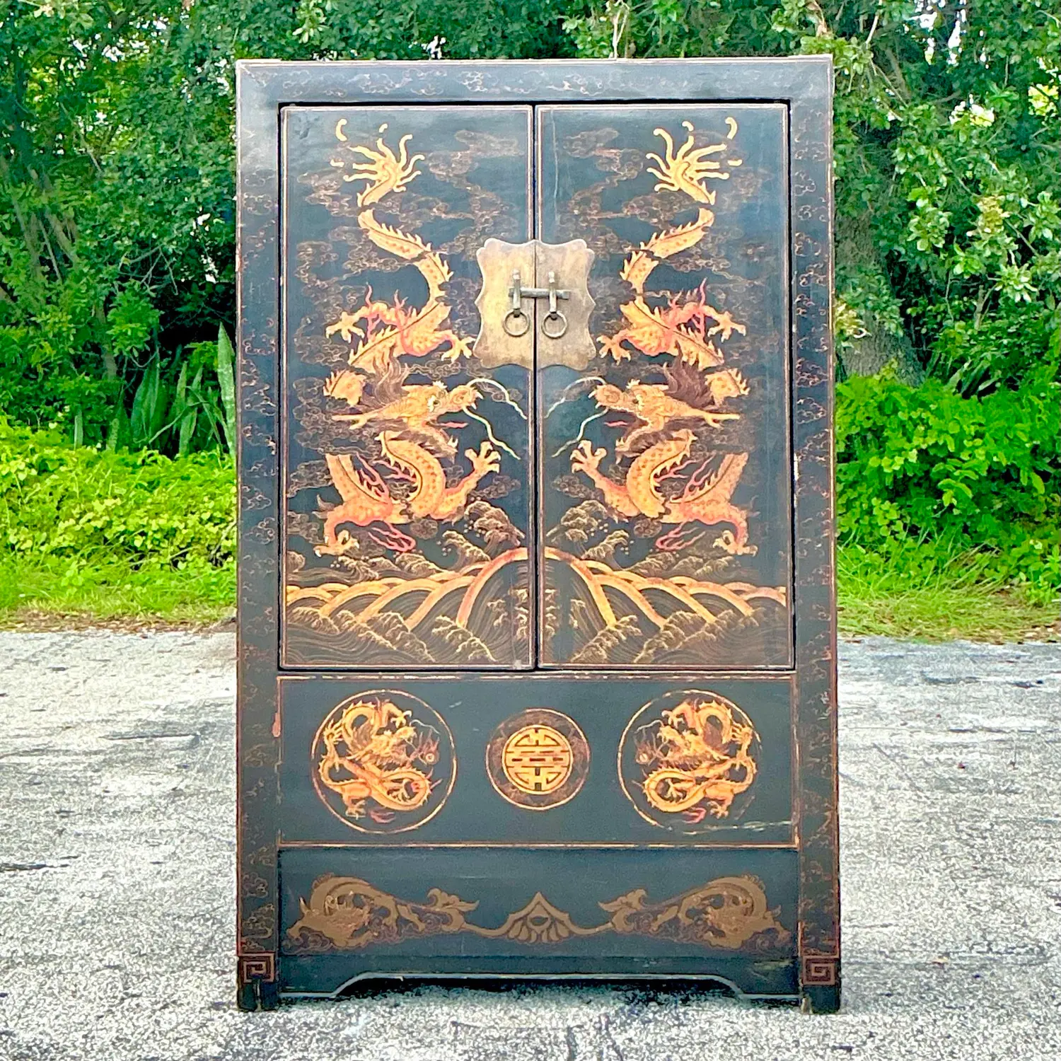 Vintage Asian Hand Painted Dragon Cabinet - Top view